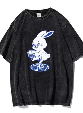 NEW JERNS专辑演唱会应援水洗黑T恤 欧美风设计感logo短袖 打歌服