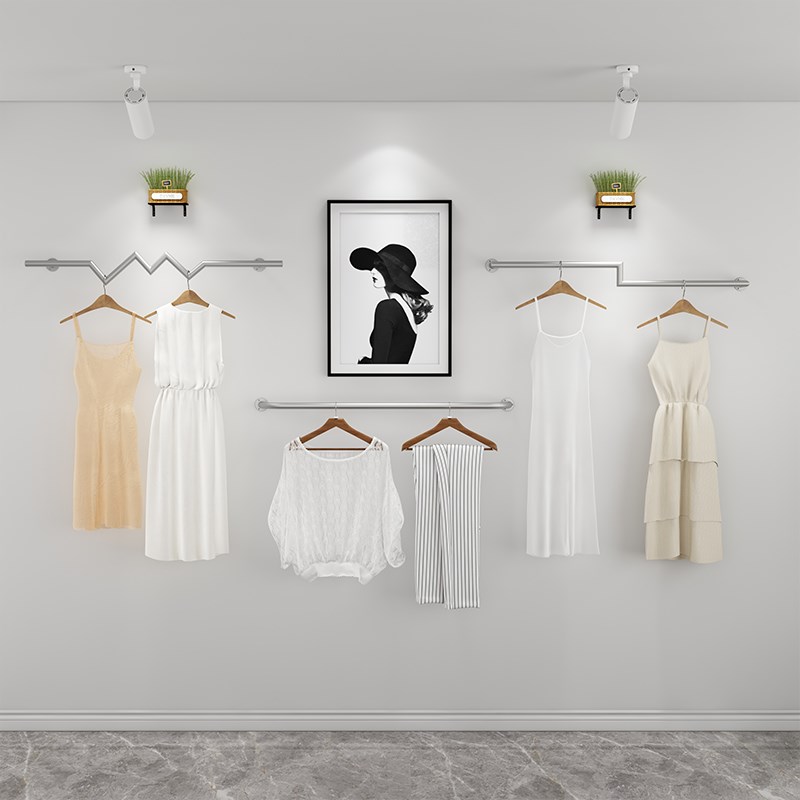 银色上墙架服装展示架女装店陈列架侧挂衣架卧室晾衣杆网红衣架