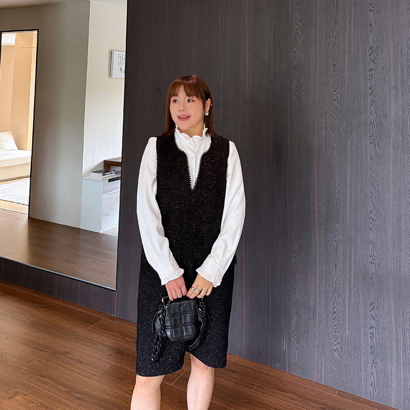 亮丝香风背心裙大码女装2024年冬季新款胖妹妹mm无袖闪闪连衣裙