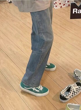 145小个子复古蓝牛仔裤女150cm高腰甜酷宽松直筒裤阔腿裤子xs码夏