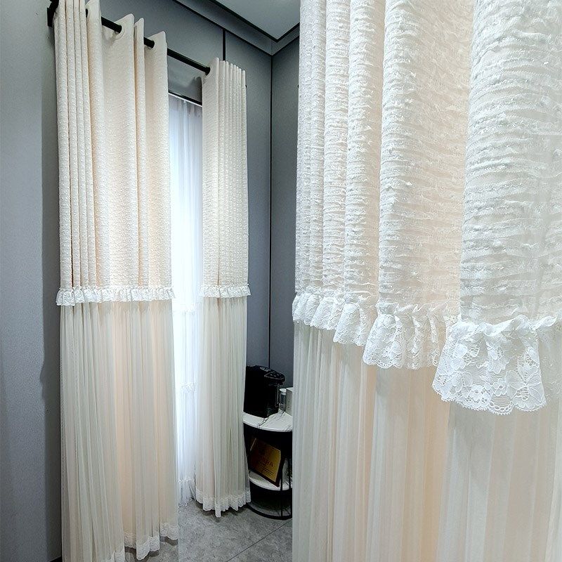 公主帘雪纺蕾丝设计感米白色布纱一体卧室窗帘遮阳不遮光装饰定制,居家布艺,定制窗帘,淘宝优惠券,粉丝福利购,淘宝优惠卷