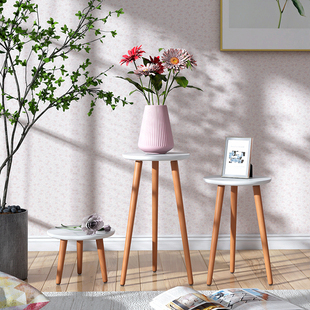 白色原木混搭花架子客厅落地式三脚花几家用电视柜旁花店实木展示