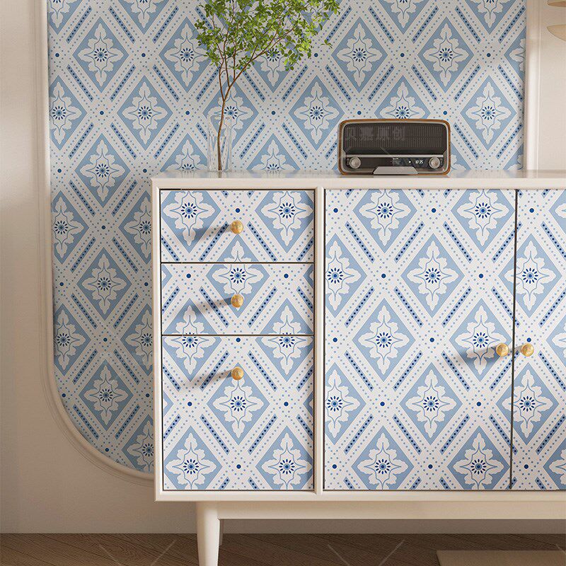 复古蓝白菱格装饰房间柜子贴纸民宿布置翻新家具贴遮丑自粘墙纸,家居饰品,软装墙贴,淘宝优惠券,粉丝福利购,淘宝优惠卷