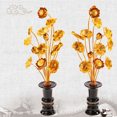 鎏金莲花迷你彩绘客厅荷花用品供奉花唐密真言宗常花居家摆件禅意