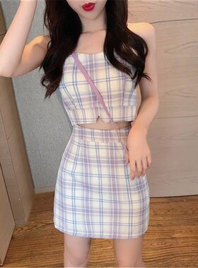 BM风小个子三件套2024年防晒套装女吊带裙子衬衫紫色夏季新款裙女