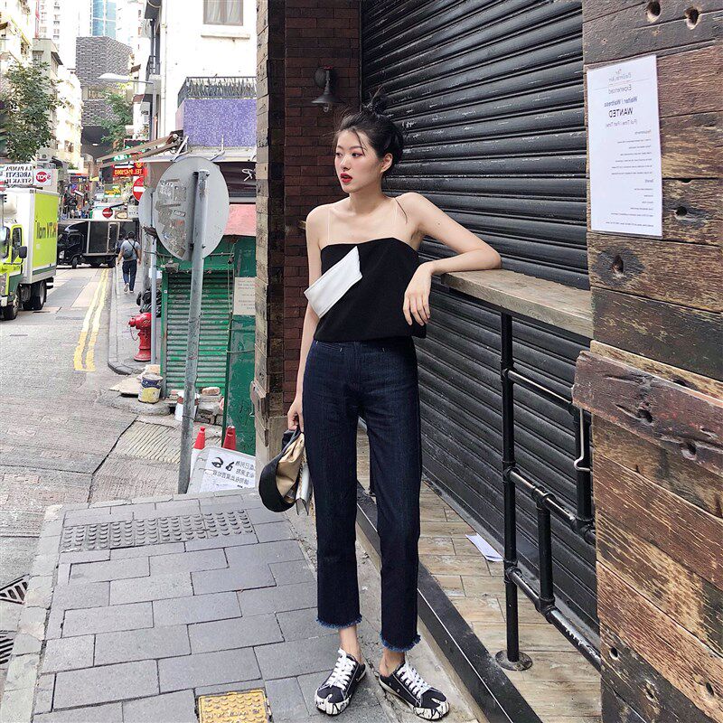 大码女装胖妹妹mm毛边牛仔直筒夏季薄款宽松显瘦九分老爹裤200斤