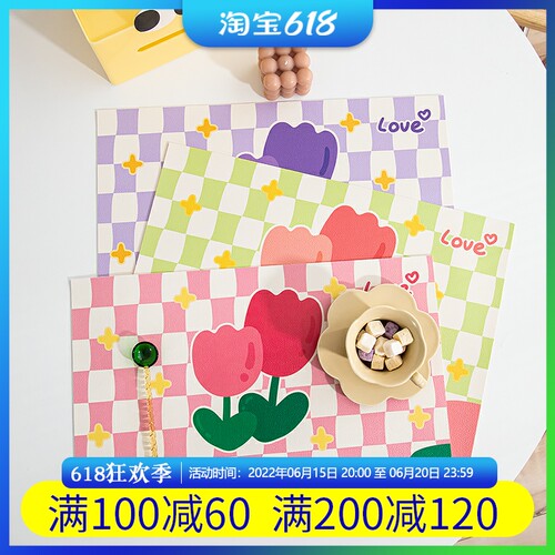 北欧甜美餐垫郁金香格子皮革免洗防水桌面垫隔热防烫台面垫餐具垫