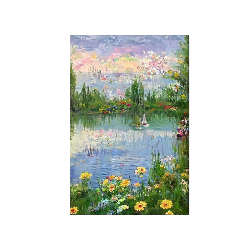美式花卉手绘油画客厅抽象花海落地壁画卧室玄关湖泊风景装饰挂画