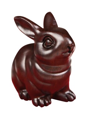 天纵黑檀兔子手把件生肖兔桌面装饰小摆件可爱兔盘玩把玩件