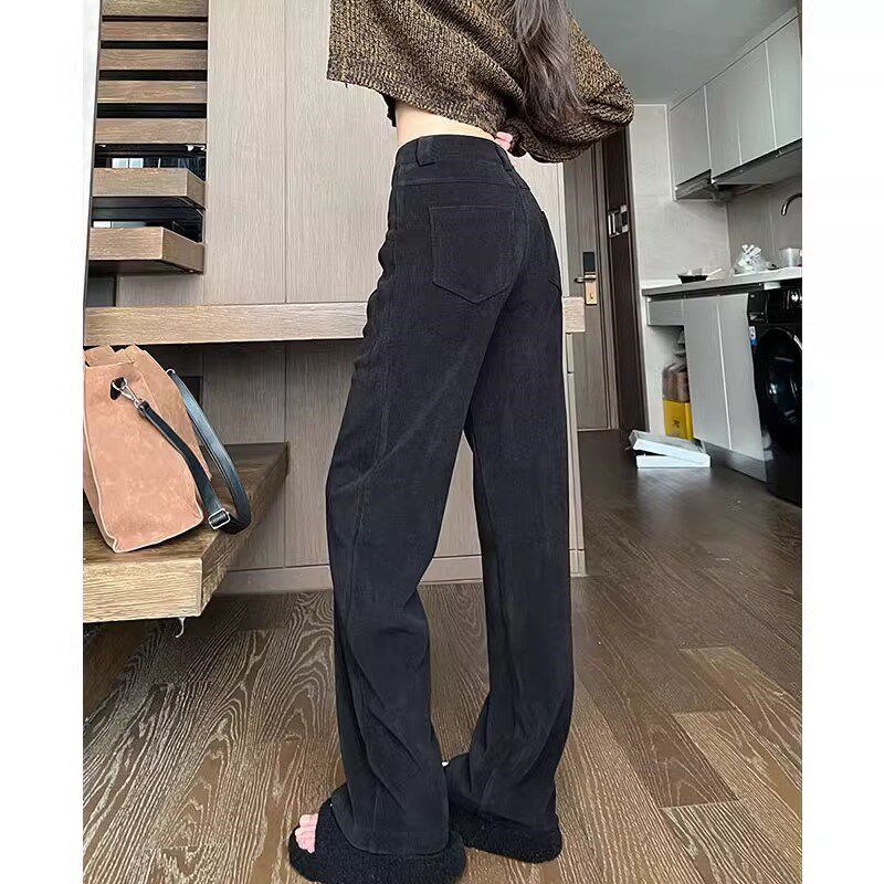 白色加绒雪尼尔阔腿裤女小个子150秋冬高腰垂感八分直筒西装裤子9