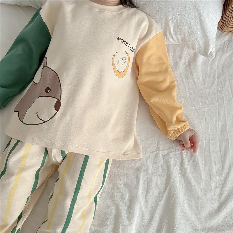 宝宝纯棉家居服儿童长袖长裤宽松春秋款男女童秋冬季圆领睡衣套装