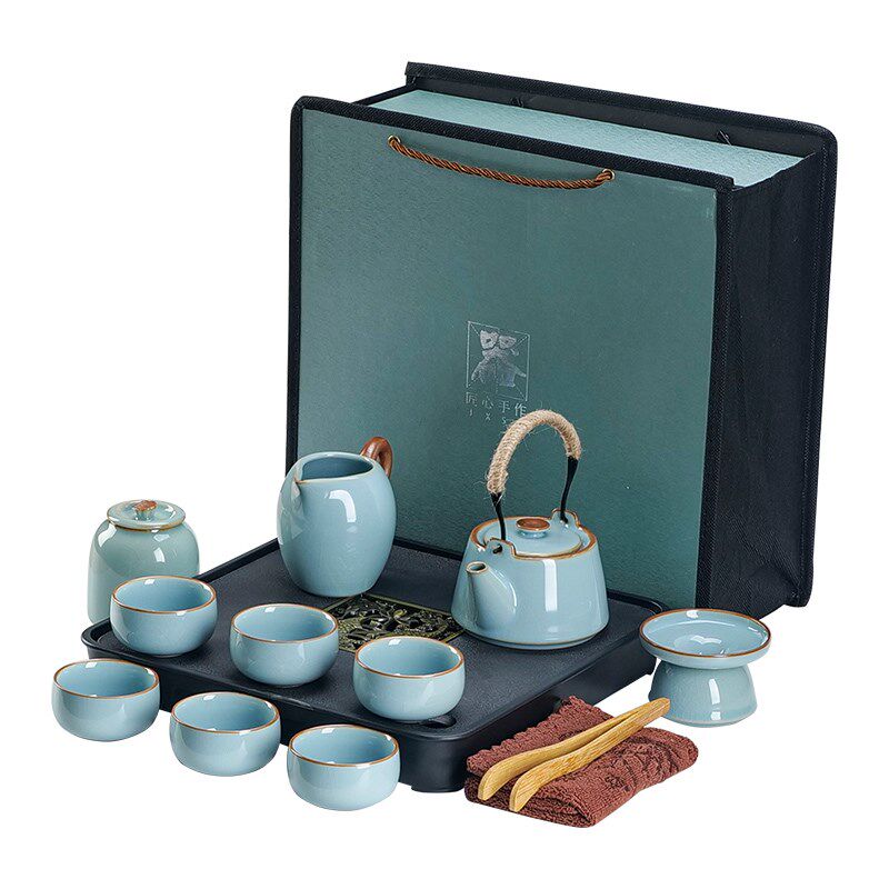 天青汝窑茶具茶壶套装年会定制logo周年纪念品送客户中秋节礼品