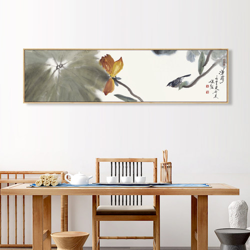 水墨宣言新中式客厅墙画禅意荷花国画装饰画背景墙中国风横幅挂画