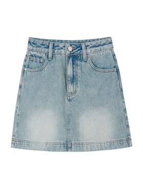 蓝色高腰牛仔短裙女夏季新款大码胖mm遮肚显瘦梨形身材a字半身裙