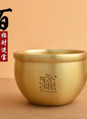 黄铜缸摆件铜百福缸茶缸浮雕百福杯聚宝盆家居客厅办公室摆件装饰