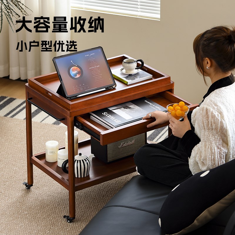 【小万家具】北欧可移动小推车边几带轮复古网红置物架收纳餐车
