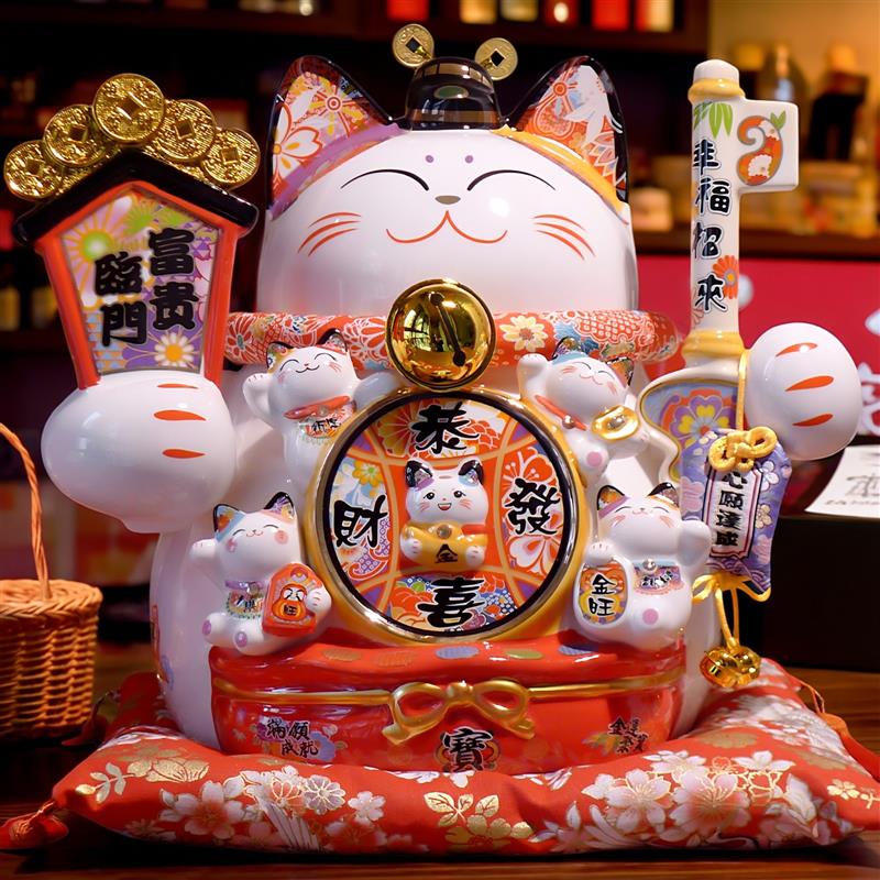 大号开运宝船招财猫 陶瓷大嘴招财猫摆件 聚宝盆造型存钱罐