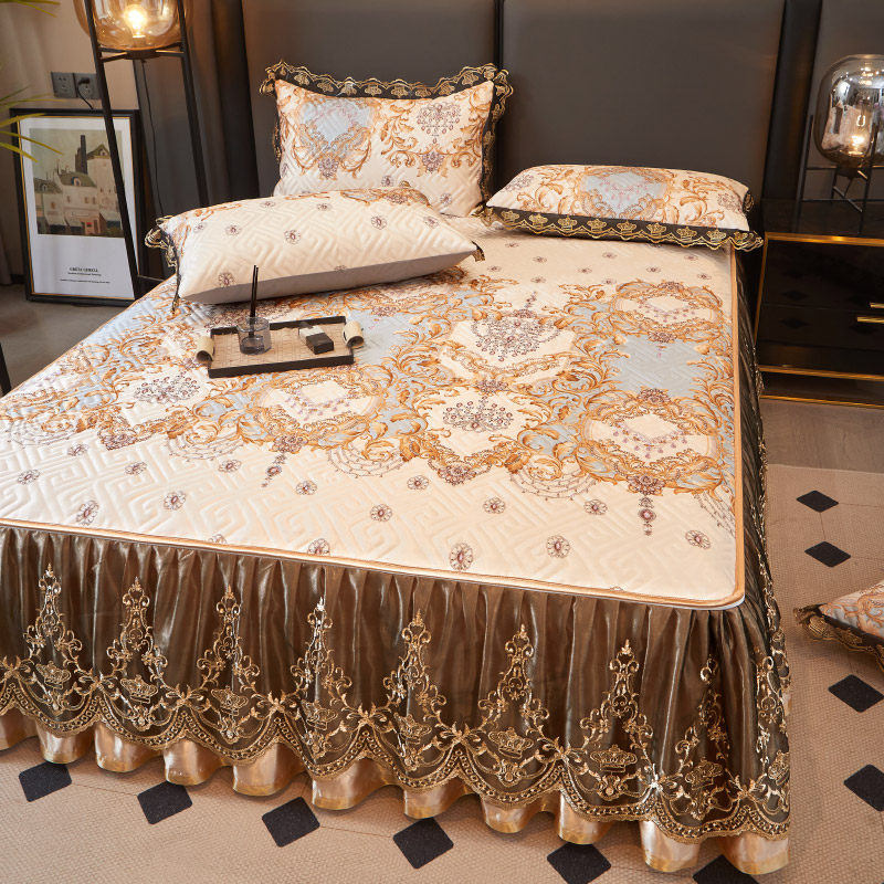 欧式床笠式床裙款冰丝凉席三件套夏季空调软席床罩防滑可拆卸机洗,床上用品,冰丝席,淘宝优惠券,粉丝福利购,淘宝优惠卷