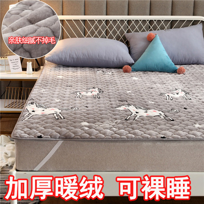 法兰绒床垫家用防滑保暖垫冬天毛绒垫子单双人1.8m床铺垫被褥子5