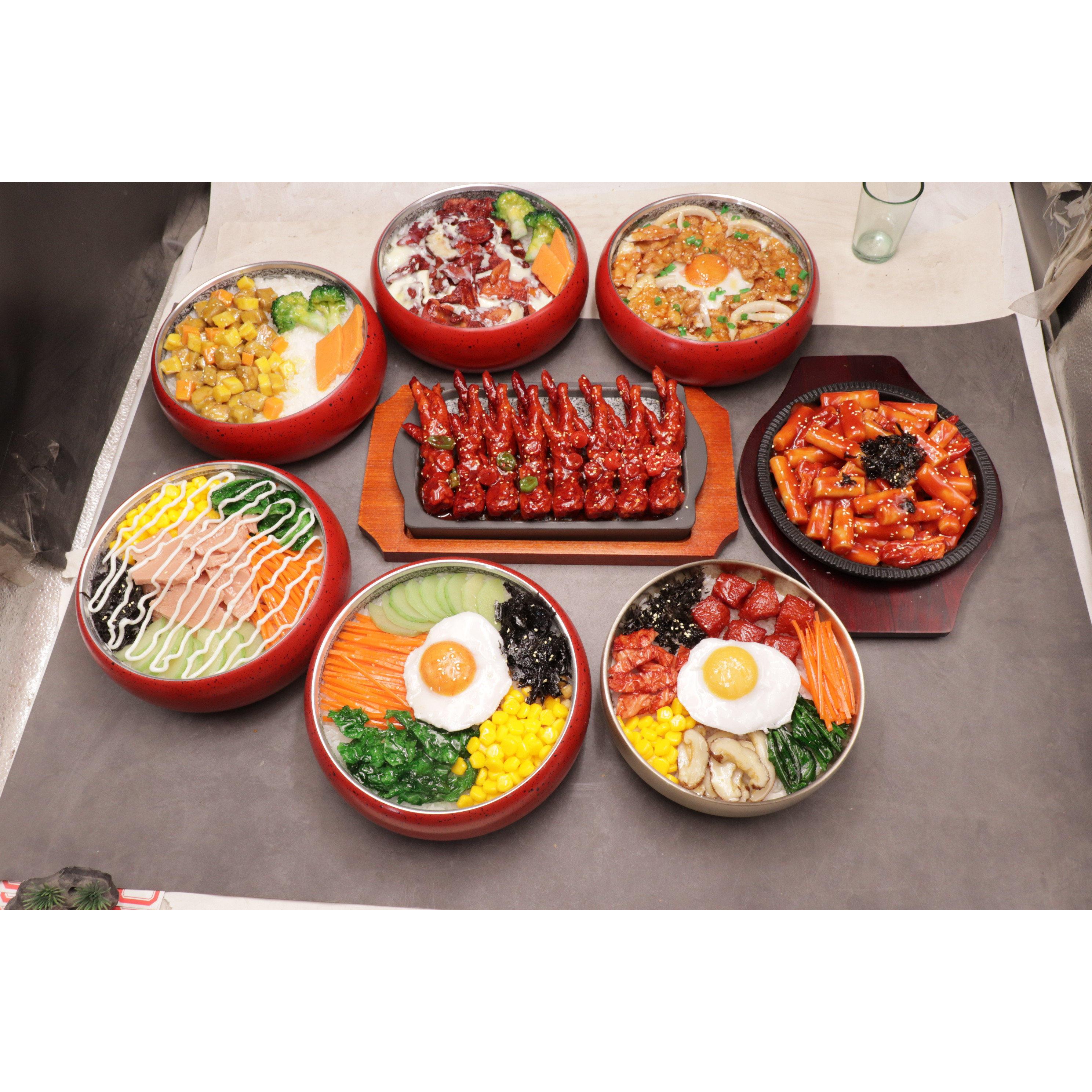 仿真韩式石锅拌饭烤肉拌饭模型五花肉泡菜韩式酱汤食物展示道具