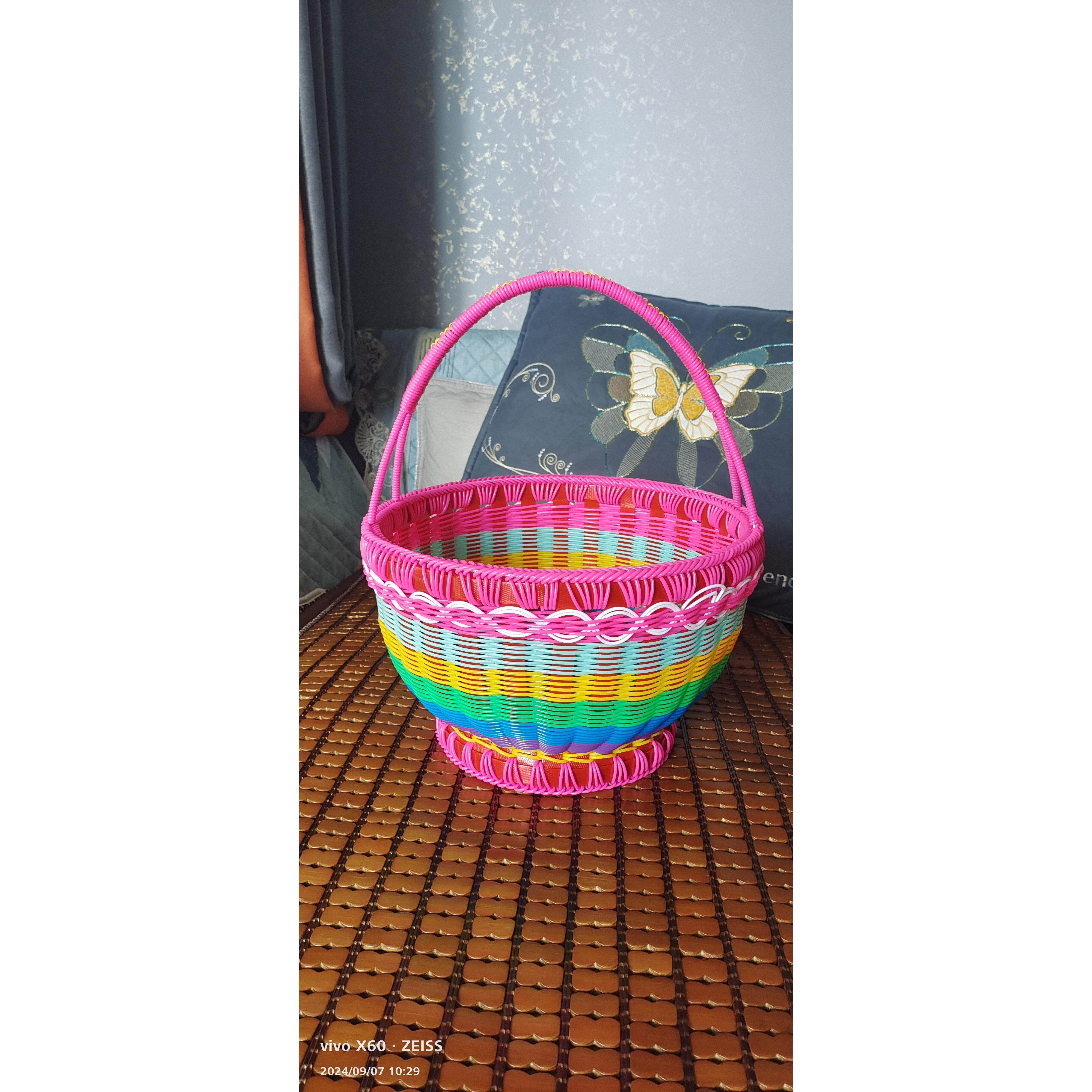 纯手工编织蓝子花篮手提藤篮买菜篮塑料大号藤条购物收纳鸡蛋吊