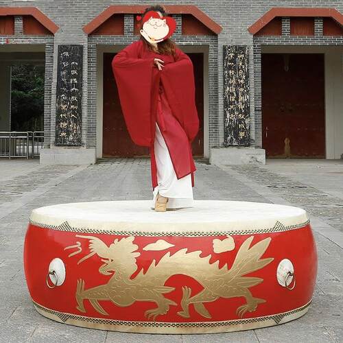 战鼓舞蹈锣鼓演出实木大鼓牛皮跳舞龙凤牛皮舞蹈堂鼓鼓真表演沥龙