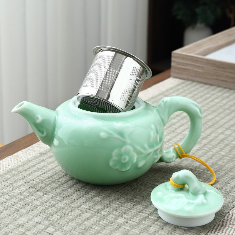 陶瓷茶壶带过滤网青瓷单壶不锈钢内胆家用功夫茶具杯子泡茶套装