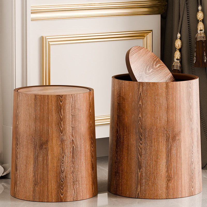 翻盖垃圾桶复古仿木纹家用大容量客厅办公室商用摇盖中式双层纸篓,家庭/个人清洁工具,垃圾桶,淘宝优惠券,粉丝福利购,淘宝优惠卷