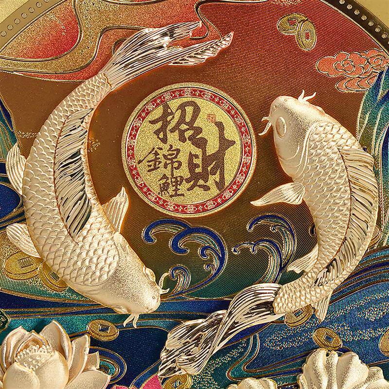 连年有余招财鱼摆件锦鲤客厅玄关装饰开业礼物乔迁新居礼品金箔画