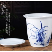 青花瓷花盆景德镇陶瓷兰花盆纯手工手绘种文竹芦荟绿植海棠带托盘