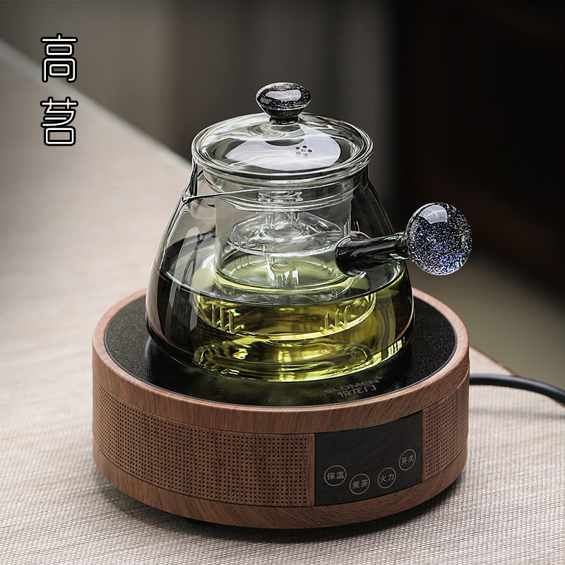 侧把玻璃蒸茶壶家用加厚煮茶器耐高温茶水分离过滤泡红茶专用茶具