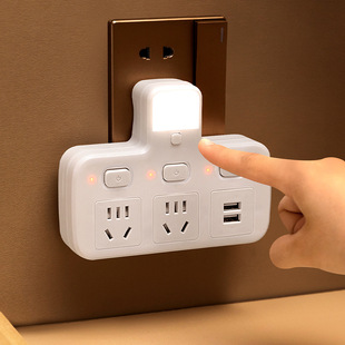 插座转换器多功能一转多孔插头插板带小夜灯无线插排独立开关家用