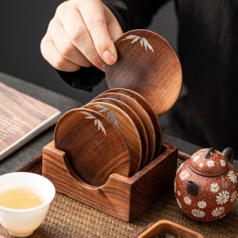 哲明 北美黑胡桃木实木杯垫木质茶道茶杯垫托工夫茶具品茗杯隔热
