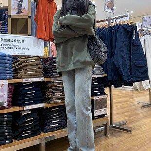 浅色水洗直筒牛仔裤女2024年春秋新款高腰显瘦垂感修身烟管裤子冬