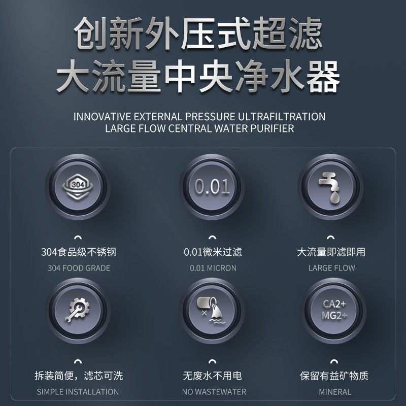 得纯全屋净水器家用厨房自来水农村井水过滤器PVDF超滤直饮机商用