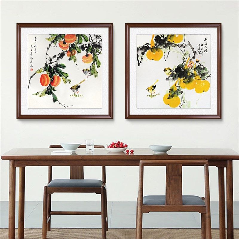 纯手绘国画葫芦图 客厅福禄挂画 新中式实木框装饰画