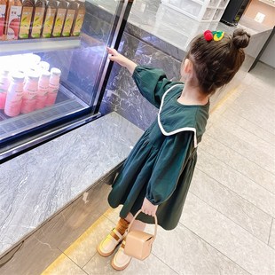 2023新款童装春秋装3-8岁女童秋季连衣裙红色裙子洋气宝宝学院风