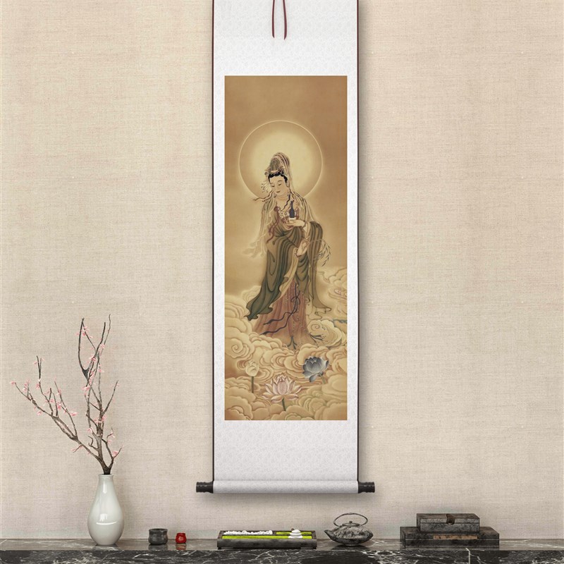 《西方三圣》南无大势至菩萨南无阿弥陀佛南无观世音菩萨佛像挂画