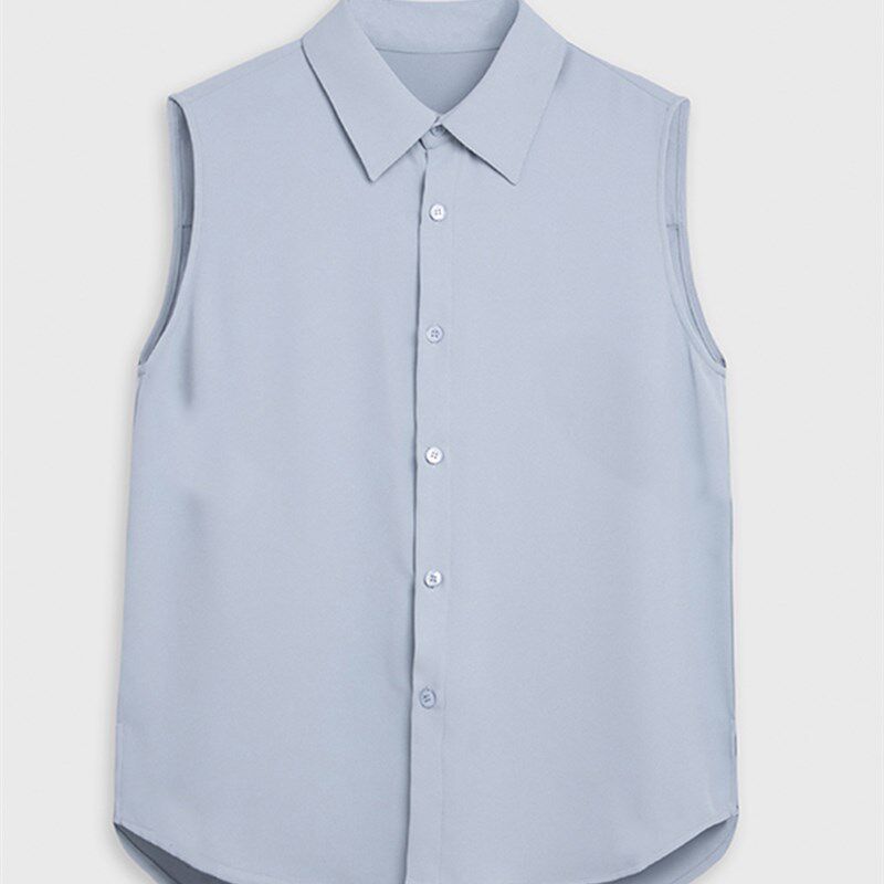 竺枫推荐蓝色春秋背心内搭百搭马甲衬衫女设计感无袖外搭叠穿上衣