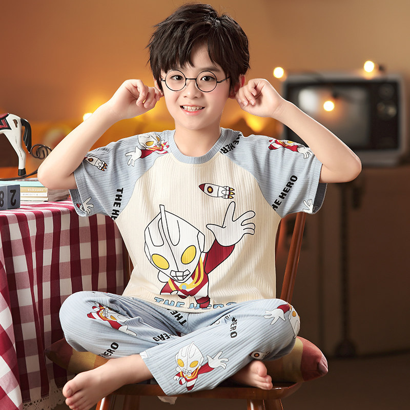 儿童睡衣男夏季纯棉短袖长裤男童恐龙家居服薄款小男孩空调服套装,童装/婴儿装/亲子装,家居服套装,淘宝优惠券,粉丝福利购,淘宝优惠卷