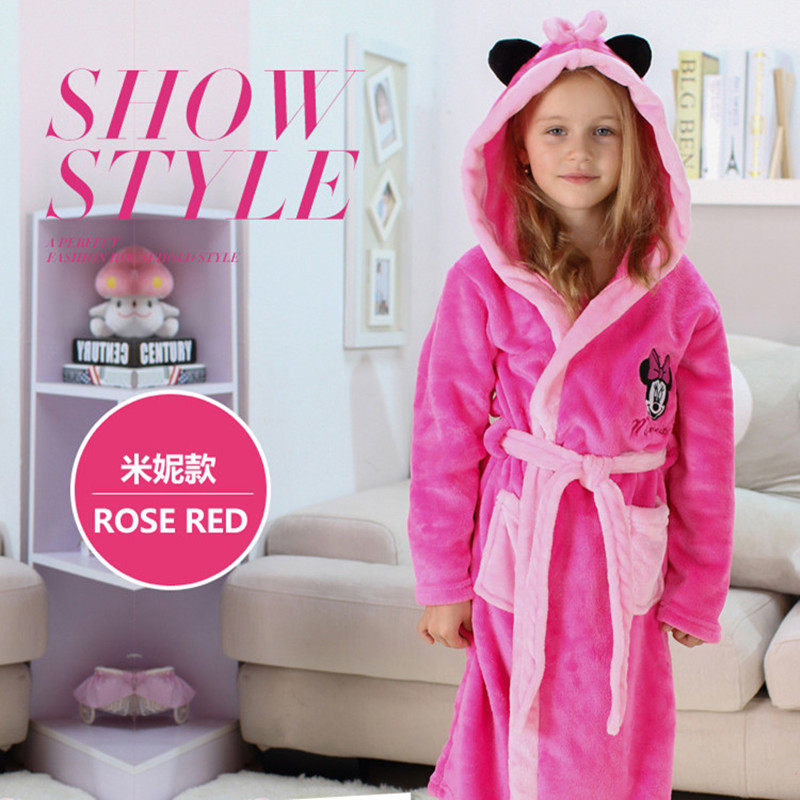 秋冬儿童珊瑚绒睡袍宝宝浴袍法兰绒女男童卡通家居服恐龙睡衣加厚