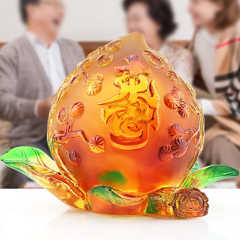 琉璃寿桃工艺品送老人长辈生日贺寿礼品松鹤七十寿桃摆件客厅摆设