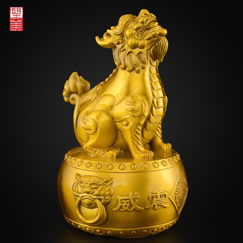铜望天吼摆件黄铜蹬龙客厅入户门望天犼瑞兽工艺品大号朝天吼摆件
