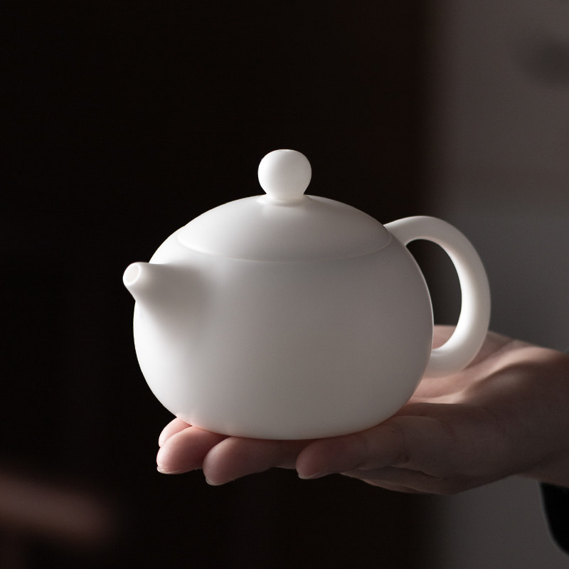 西施羊脂玉白瓷茶壶功夫茶具带过滤家用商务泡茶中式多人商用