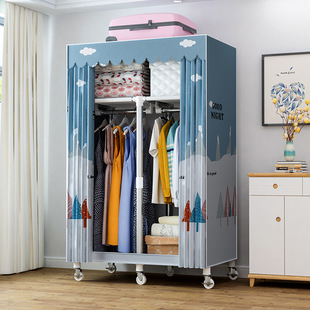 长85/100cm带轮子可移动布衣柜钢管加粗加固牛津布艺宿舍挂衣橱