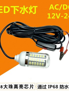 LED诱鱼灯12V绿光集鱼暖白蓝色鱿鱼水下LED钓鱼抄网灯筏钓灯