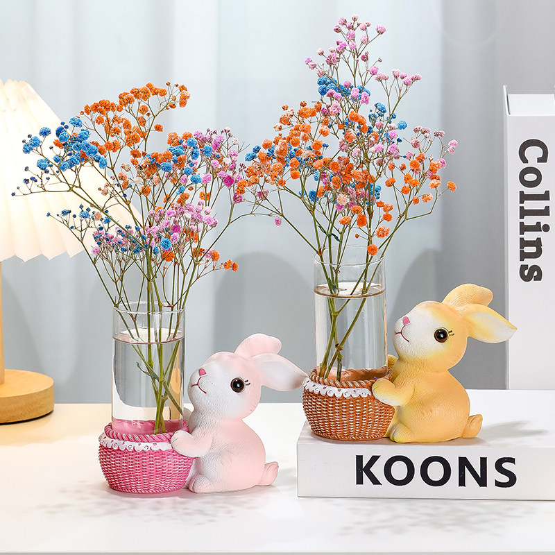 卡通萌宠兔猫小花瓶房间飘窗水培器皿女生工位办公桌装饰摆件好物