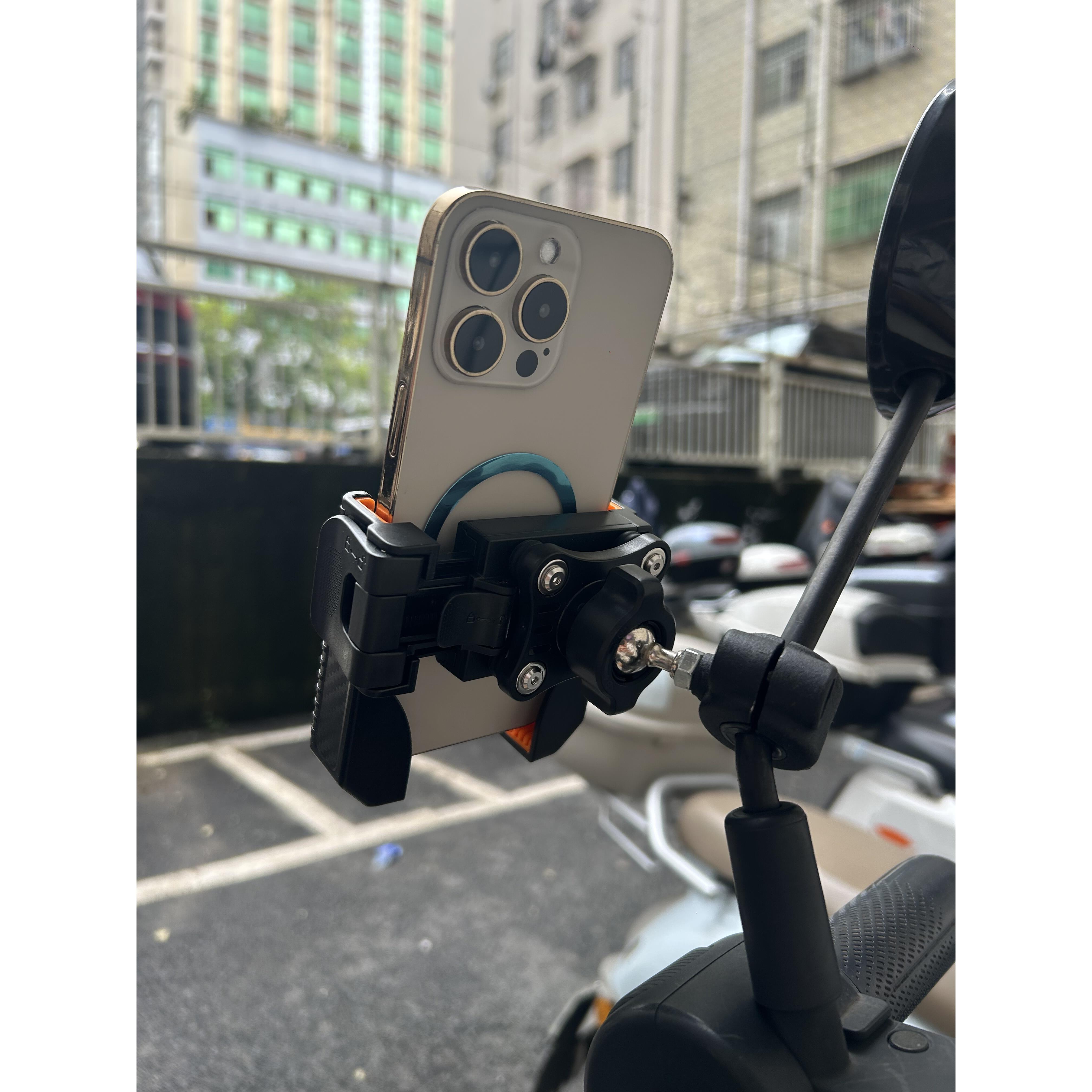 铝合金后视镜底座夹手机支架防抖减震拍摄骑行外卖摩托车导航支架