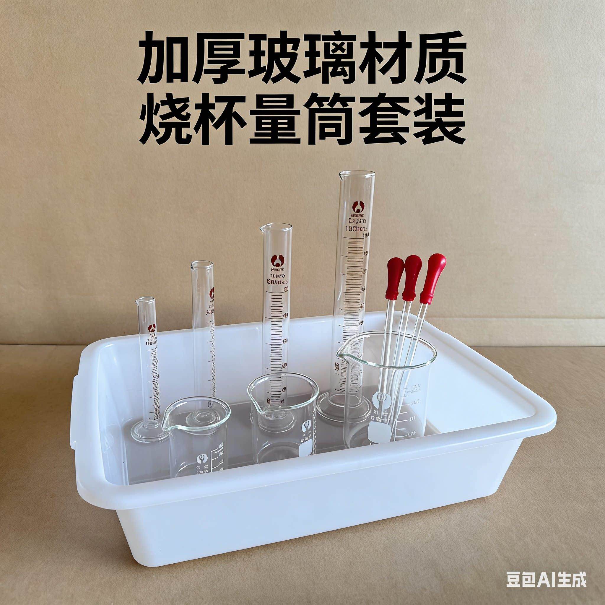化学实验器材套装10ml25ml50ml100ml玻璃烧杯量筒套装胶头滴管120