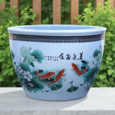 景德镇陶瓷鱼缸老式大水缸客厅阳台古法养鱼鱼缸睡莲盆缸青花瓷缸